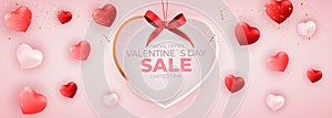 Valentine\'s Day sale banner Background Design. Template for advertising, web, social media and fashion ads. Horizontal poster,