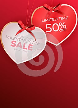 Valentine\'s Day sale banner Background Design. Template for advertising, web, social media and fashion ads. Horizontal poster,