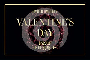 Valentines day sale banner. Vector illustration with golden elements. Design template for online and offline shopping