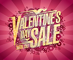 Valentine`s day sale design, text vector banner with percents