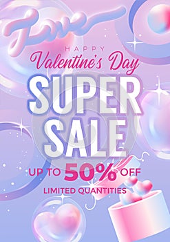 Valentine's Day Sale 50% off Poster or banner with many sweet hearts and sweet gifts on red background.Promotion and shopping