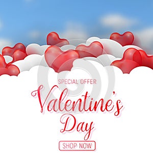 Deň sviatku svätého Valentína ponúknuť reklamný formát primárne určený pre použitie na webových stránkach šablóna.  trojrozmerný lesklý srdce balón 