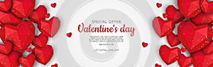 Valentine s Day Sale Poster or banner with hearts. Promotion and shopping template or background for Love and Valentine photo