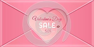Valentine`s Day sale promotion website design. and designs to envelopes with heart shapes to promote online shopping
