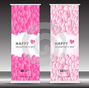 Valentine`s day sale Roll up banner template, flyer layout vector, pull up, x-banner, web banner design, business flyer