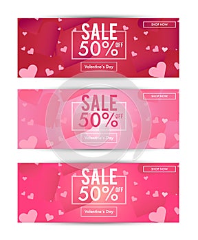 Valentine`s Day sale for Social media banner template Set. photo