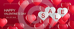 Valentine`s day sale,Template Banner,Hearts Balloons