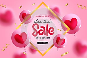 Valentine`s day sale vector banner design. Happy valentine`s day limited offer discount text