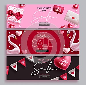 Valentine`s day sale vector banner set. Valentine`s promo discount collection
