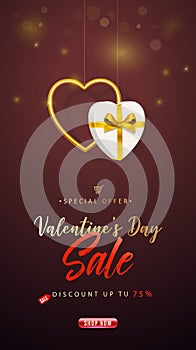 Valentine`s Day Sale. Vertical banner, flyer, poster. Promotion and shopping template