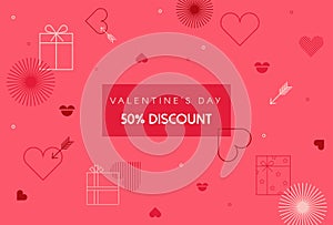 Valentine's Day Sale. web banner and poster with line hearts . Promotion and shopping template for Valentines day.