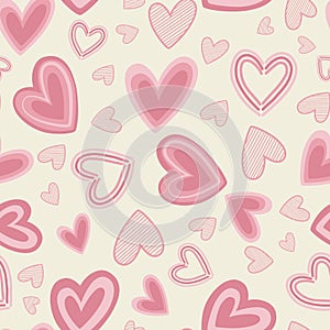 Valentine's Day Scattered Doodle Pink Hearts on beige Background