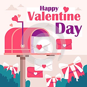 Valentine`s day scene design of romantic post box background. Happy anniversary background