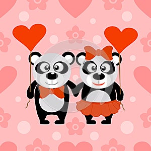 Valentine's day seamless background with pandas