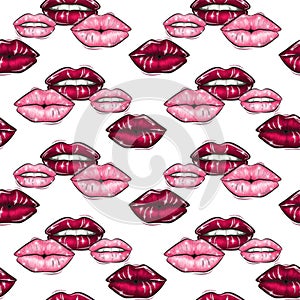 Valentine\'s day seamless pattern design. Lips and kisses