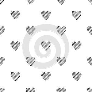 Valentine's Day seamless pattern with hatched hearts