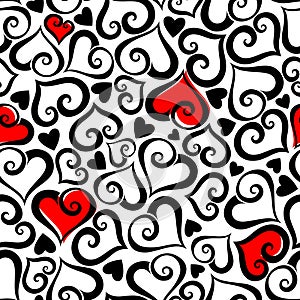 Valentine`s day seamless pattern with hearts. Vector illustration.