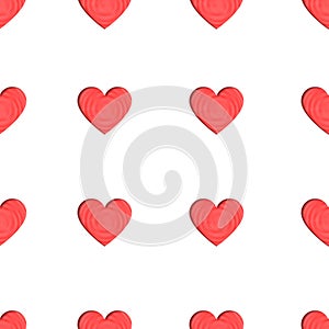 Valentine's Day seamless pattern. Paper art red heart isolated on white background. Heart shape superimposed on toned in