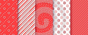 Valentine's day seamless pattern. Red backgrounds. Love textures with heart, dots. Cute retro prints