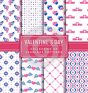 Valentine`s Day seamless patterns set