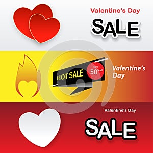 Valentine`s Day set Holiday banners for Sale. Abstract symbol of the heart and flame