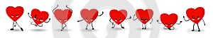 Valentine`s Day. set red heart on a white background. Cute kawaii cartoon characters with eyes and arms and legs