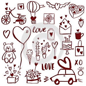 Valentine`s Day set. Vector sketch illustration