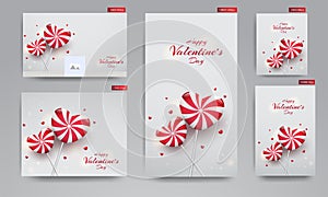 Valentine`s Day social media header and poster design with illustration of heart shape candies.