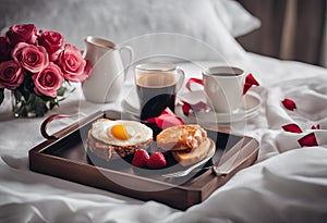 Valentine's Day soft breakfast delicious roses bed present Tray