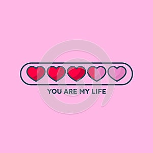 Valentine`s Day status bar with flat hearts