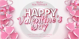 Valentine`s day text, calligraphic style editable text effect on paper art style pink color background