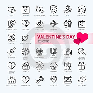 Valentine`s Day - thin line web icon set.