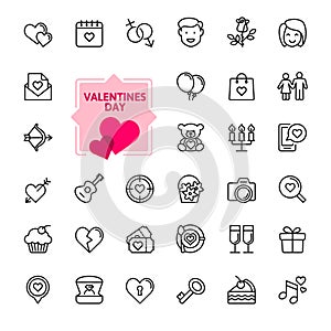 Valentine`s Day - thin line web icon set.