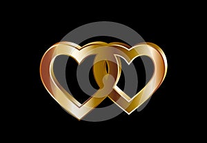 Valentine s Day. Two golden hearts. Golden heart icon. illustration