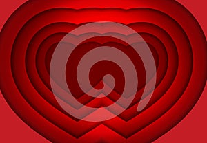 Valentine`s Day. Two red hearts are cut out of paper with smooth transitions and a shadow. Place for announcement