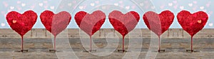 Valentine`s Day Valentines Love Wedding Birthday background banner panorama greeting card - Red balloon hearts on rustic vintage