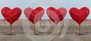 Valentine`s Day Valentines Love Wedding Birthday background banner panorama greeting card - Red balloon hearts on rustic vintage