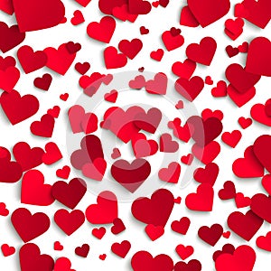 Valentine's day vector background, red paper hearts on white background