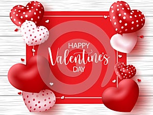 Valentine`s day vector template design. Happy valentine`s day text in empty red space for messages with 3d realistic and paper cut