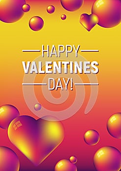 Valentine`s day vertical holographic abstract background with heart and bright spheres