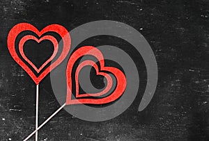 Valentine`s Day vintage postcard. Love concept for mother`s day and valentine`s day. Happy Valentine`s day hearts on wooden backgr