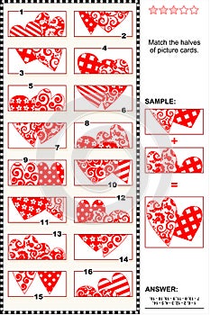 Valentine's Day visual puzzle - match the halves - hearts photo