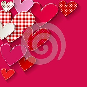 Valentine`s day white paper Pathwork hearts in the corner on a pink background.