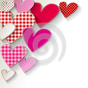 Valentine`s day white paper Pathwork hearts in the corner on a white background.