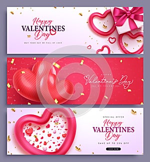 Valentine\'s greeting text banner set vector design. Valentine\'s day sale promotion lay out background.