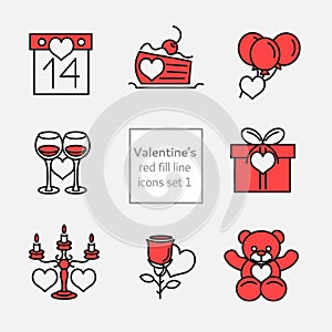 Valentine's icons illustrations set1 red_fill line