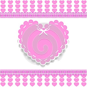Valentine`s, love wedding or baby girl shower template with hea