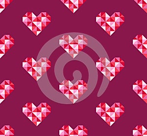 Valentine`s retro disco hearts repeat burgundy pattern