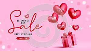 Valentine\'s sale text vector banner design. Happy valentine\'s day limited time discount promo offer