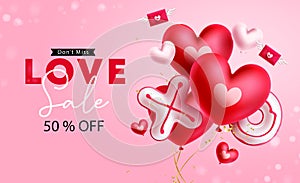 Valentine\'s sale text vector banner. Happy valentine\'s day sale promo offer discount with heart